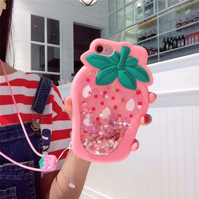 Compatible with Apple , Quicksand strawberry couple phone case