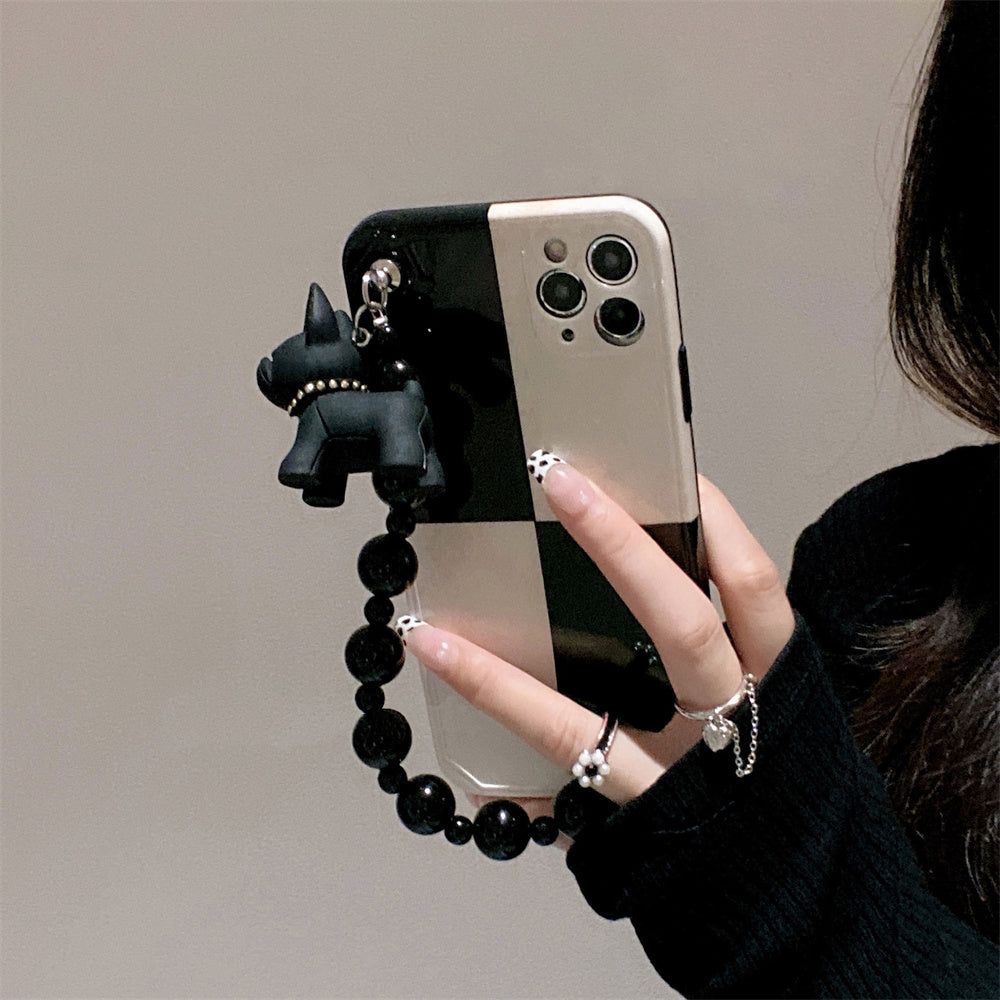 Black And White Retro Bulldog Silicone Drop-resistant Phone Case