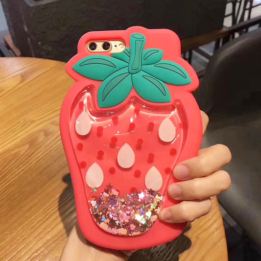 Compatible with Apple , Quicksand strawberry couple phone case