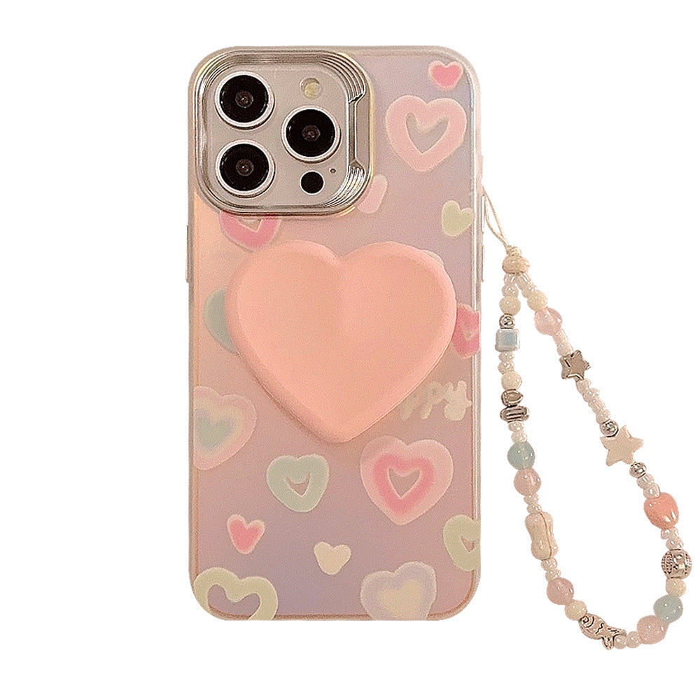 Laser Colored Loving Heart Bracket Silicone Phone Case