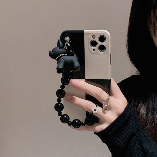 Black And White Retro Bulldog Silicone Drop-resistant Phone Case