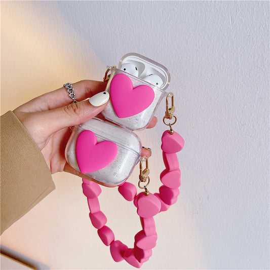 Transparent Earphone Soft Shell With Love Hanging Chain Protective Cover