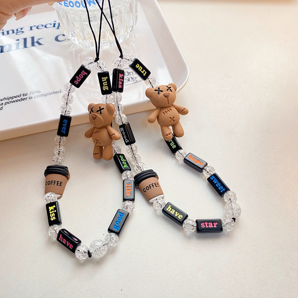 Creative Cartoon Bear Beaded Mobile Phone Lanyard