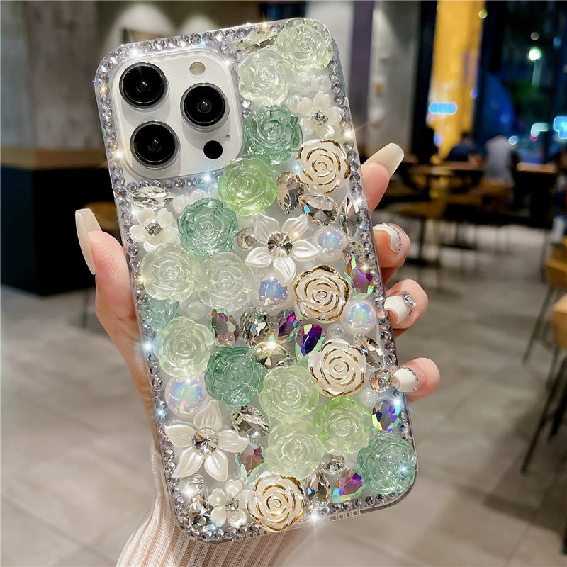 Full Diamond Rose Flower Suitable For 15promax Phone Case