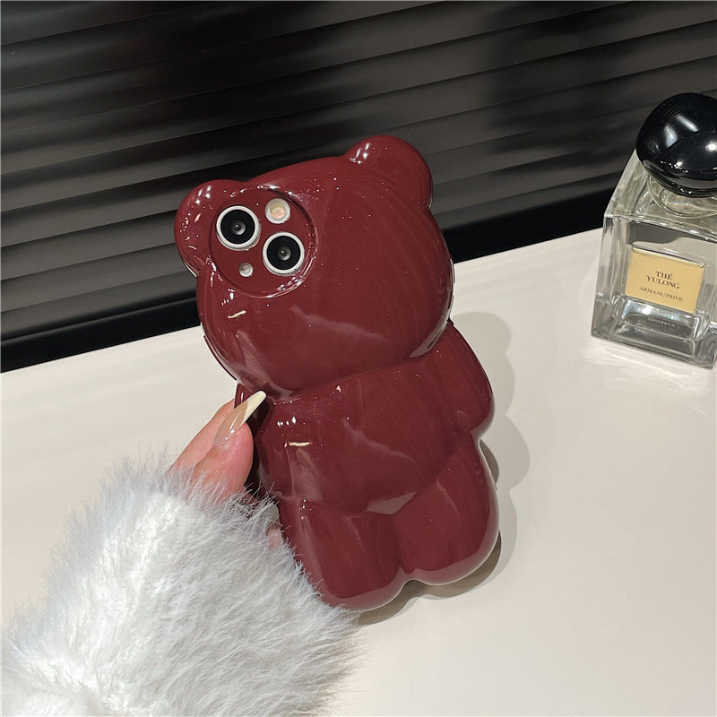 Solid Color Three-dimensional Bear Cute Anti-fall Cute New Anti-fall Phone Case