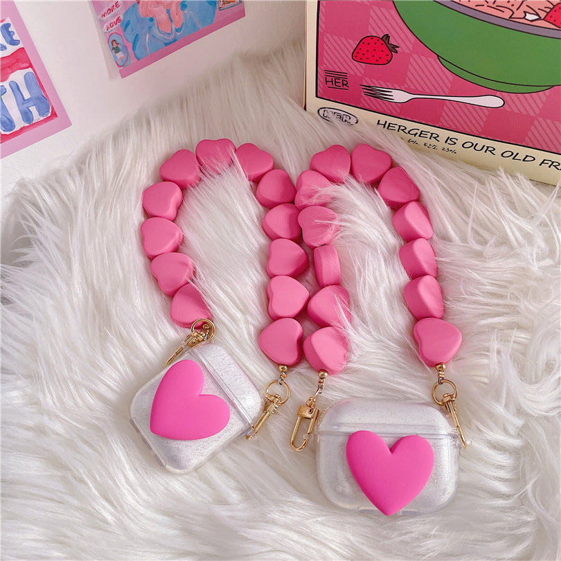 Transparent Earphone Soft Shell With Love Hanging Chain Protective Cover