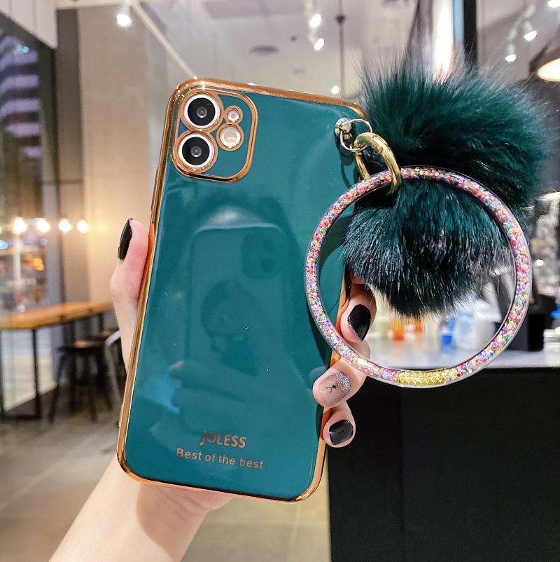 Hair Ball Electroplating Bracelet Silicone Protective Cover Phone Case
