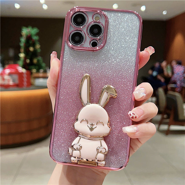 Phone Case Plating Gradient Three-dimensional Rabbit Bracket