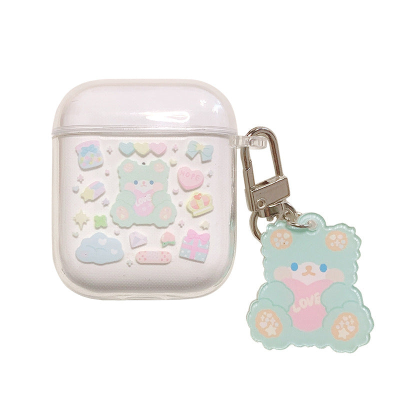 Ins Green Bear Lanyard Bluetooth Headset Cover