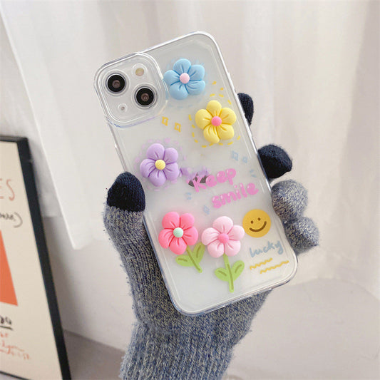 Three-dimensional Flowers Transparent Literary Mobile Phone Case