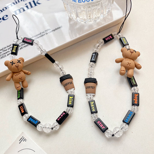 Creative Cartoon Bear Beaded Mobile Phone Lanyard