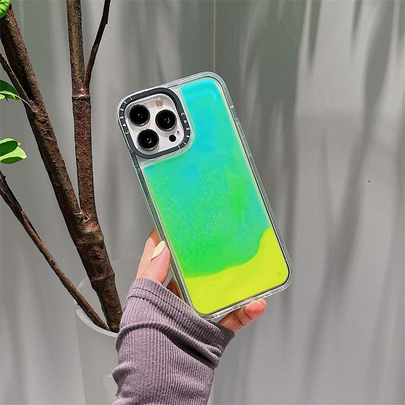 Solid Color Fluorescent Green Liquid Dynamic Quicksand Phone Case