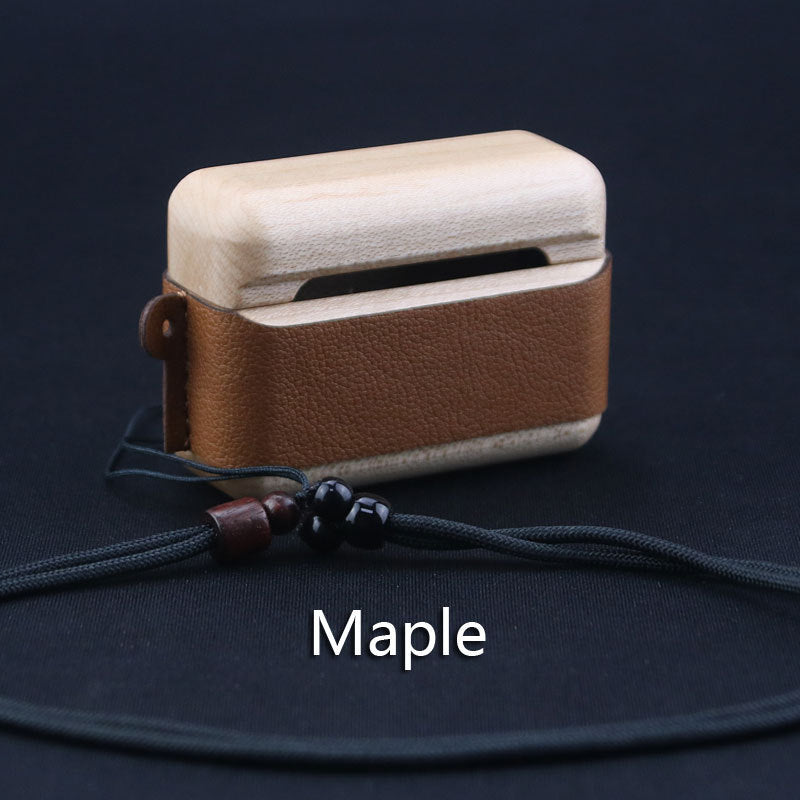 Wooden Bluetooth Earphone Case With Lanyard