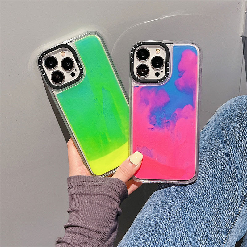 Solid Color Fluorescent Green Liquid Dynamic Quicksand Phone Case