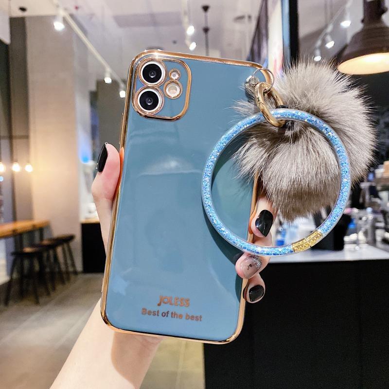 Hair Ball Electroplating Bracelet Silicone Protective Cover Phone Case