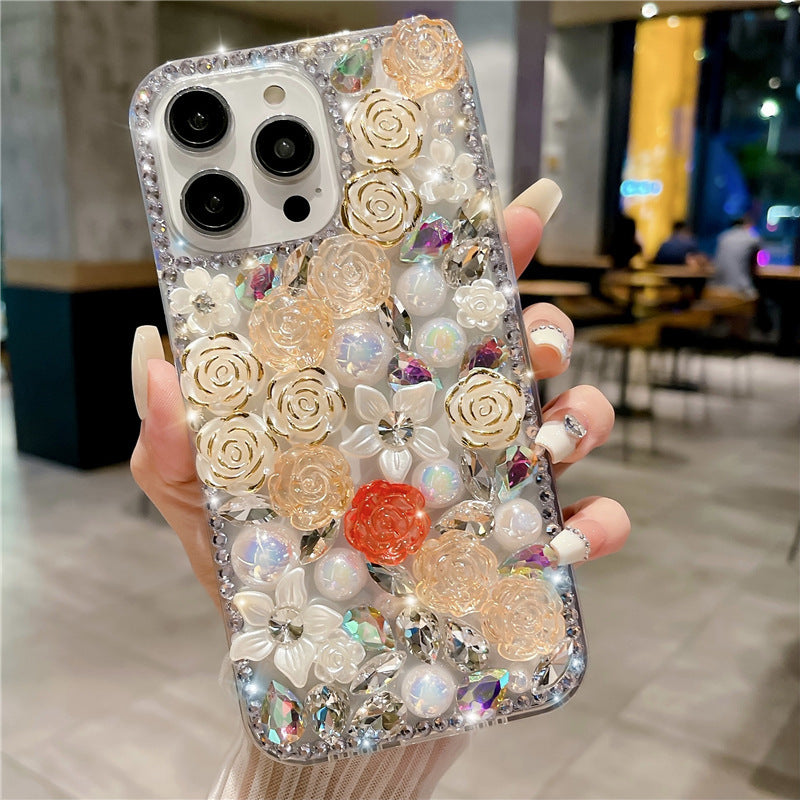 Full Diamond Rose Flower Suitable For 15promax Phone Case