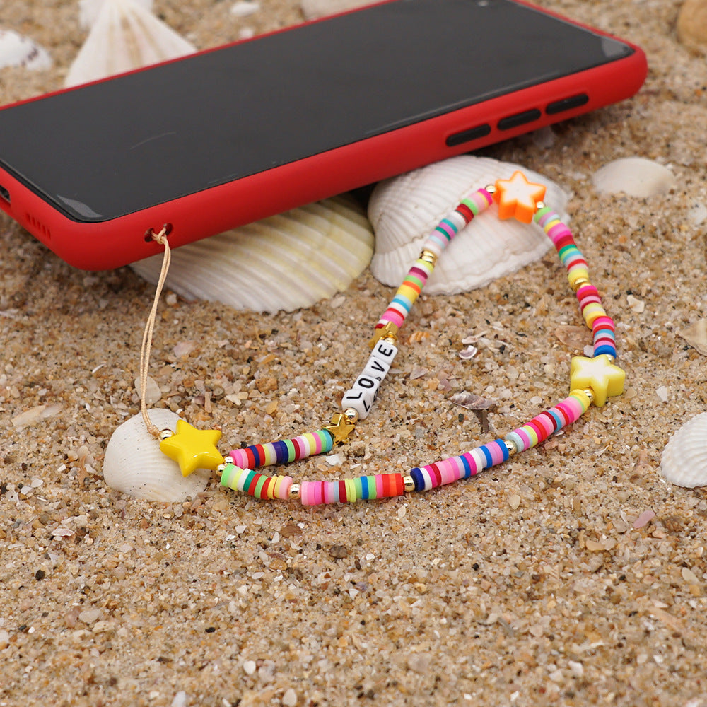 Resin Rainbow Pearl Beaded Mobile Phone Lanyard