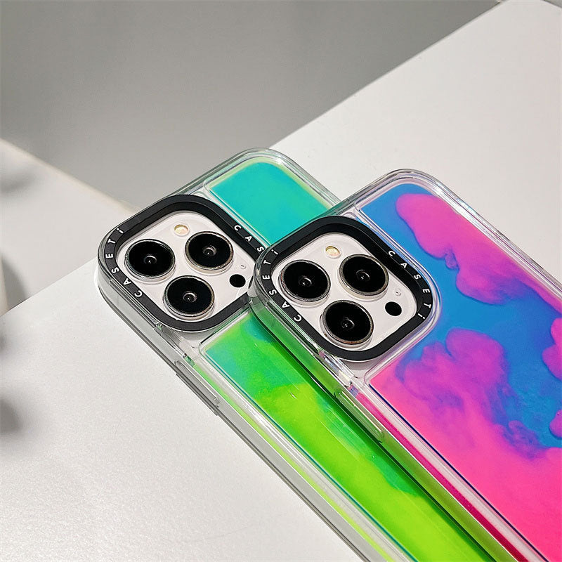 Solid Color Fluorescent Green Liquid Dynamic Quicksand Phone Case