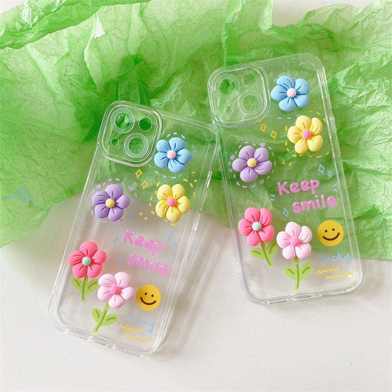 Three-dimensional Flowers Transparent Literary Mobile Phone Case