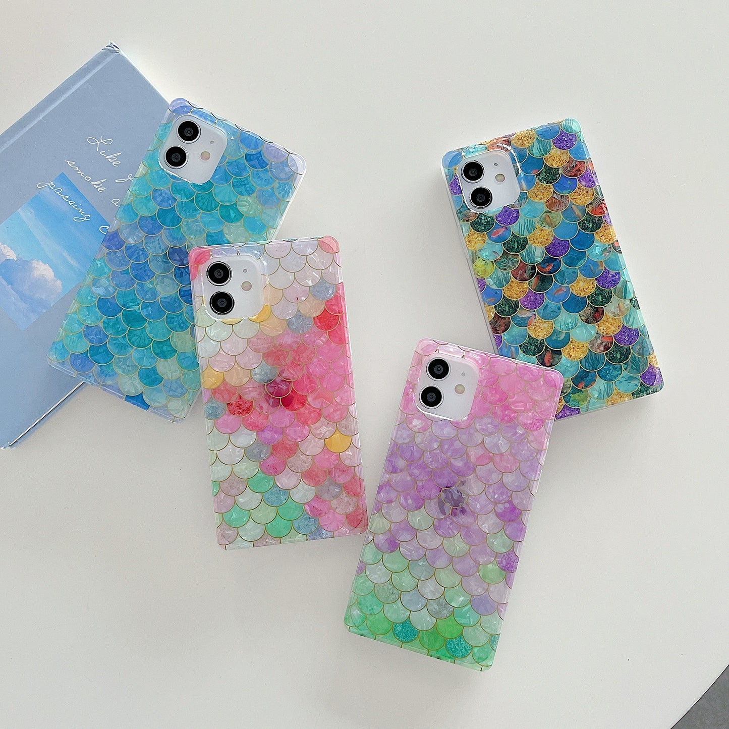 Square Shell Pattern Electroplated Fish Scale Silicone Straight Edge Phone Case