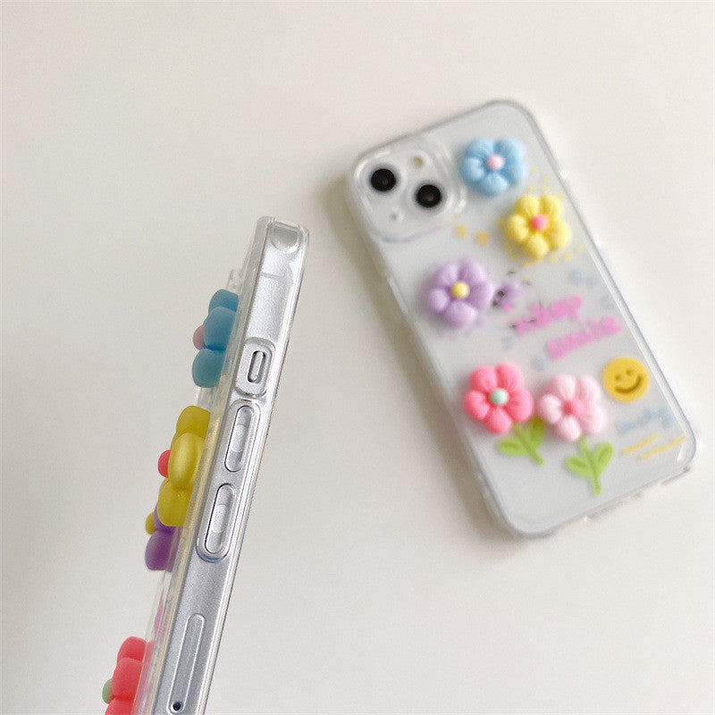 Three-dimensional Flowers Transparent Literary Mobile Phone Case