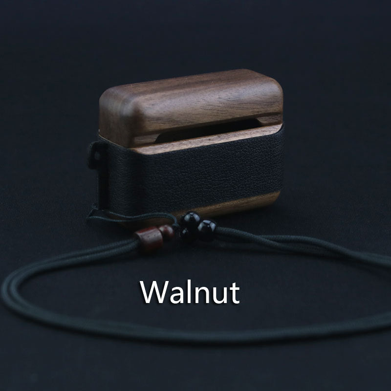 Wooden Bluetooth Earphone Case With Lanyard