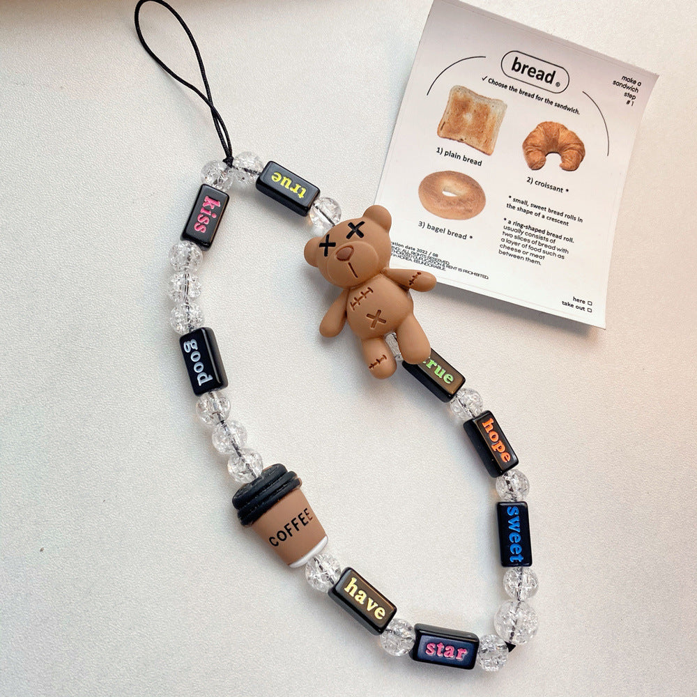 Creative Cartoon Bear Beaded Mobile Phone Lanyard