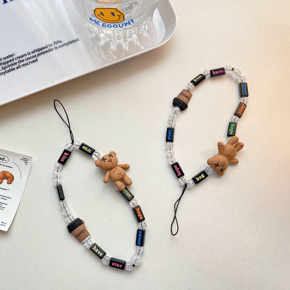 Creative Cartoon Bear Beaded Mobile Phone Lanyard