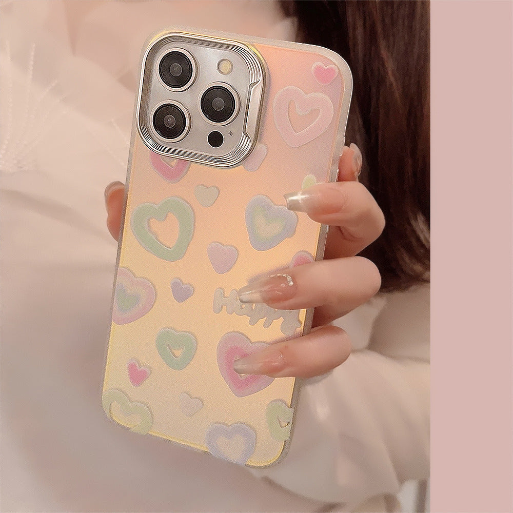 Laser Colored Loving Heart Bracket Silicone Phone Case