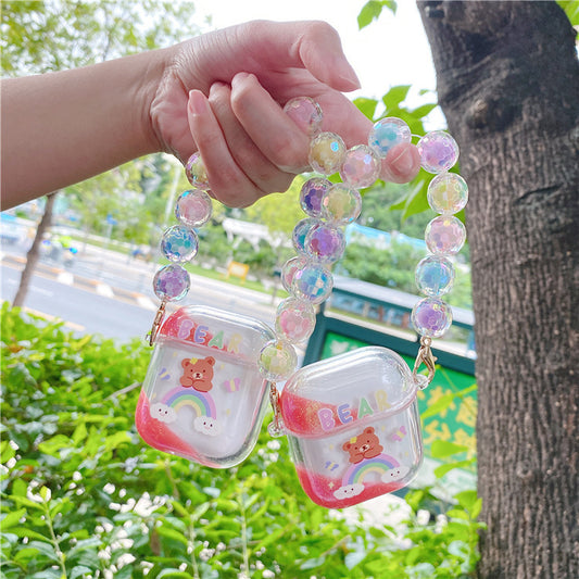 Compatible with Apple, Set Of Cute Quicksand Rainbow Bear Bluetooth Wireless Headset Set