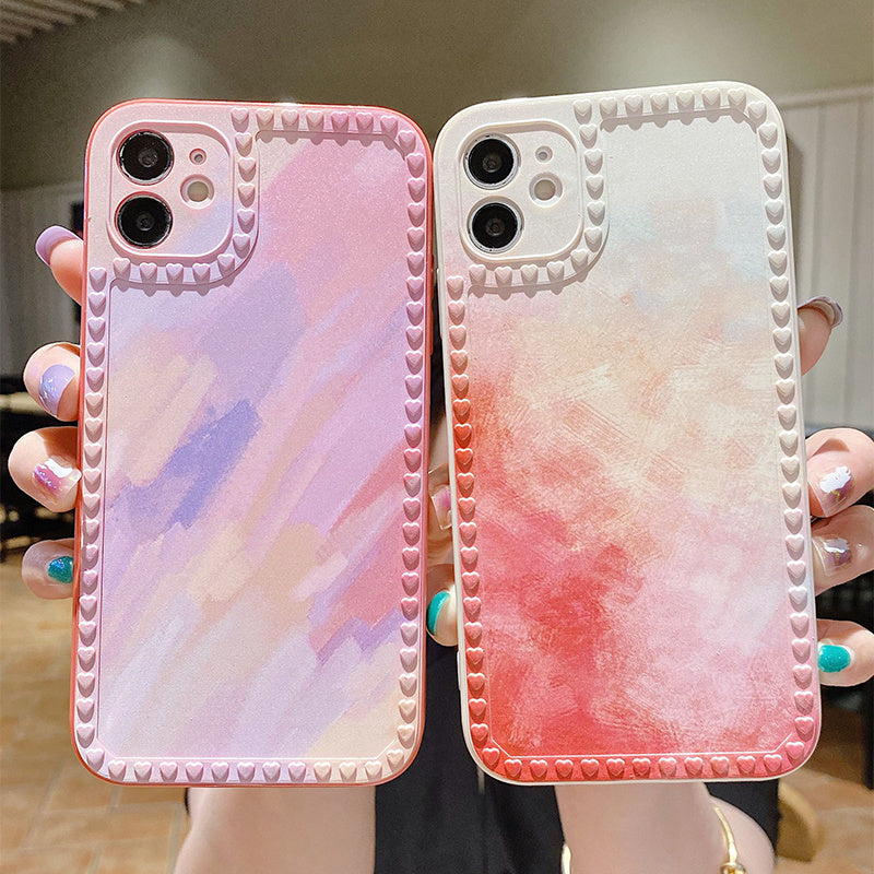 Compatible with Apple , Love Border Watercolor Ink Painting For Phone Case All Inclusive Soft Case
