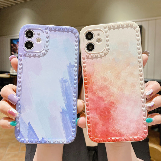 Compatible with Apple , Love Border Watercolor Ink Painting For Phone Case All Inclusive Soft Case