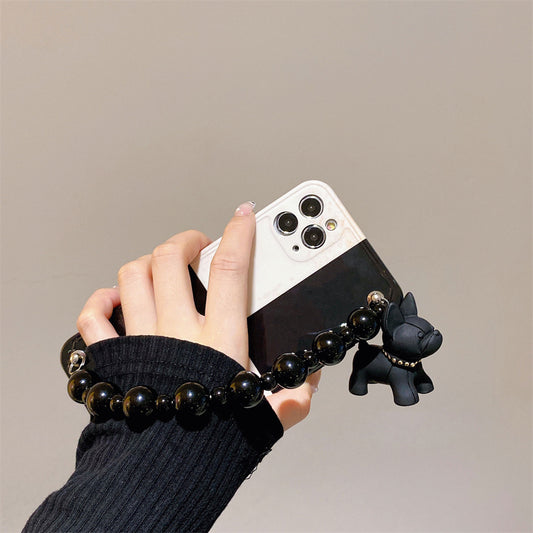 Black And White Retro Bulldog Silicone Drop-resistant Phone Case