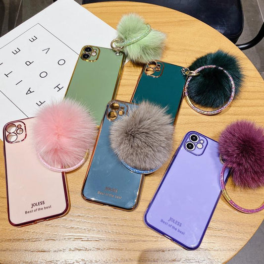 Hair Ball Electroplating Bracelet Silicone Protective Cover Phone Case
