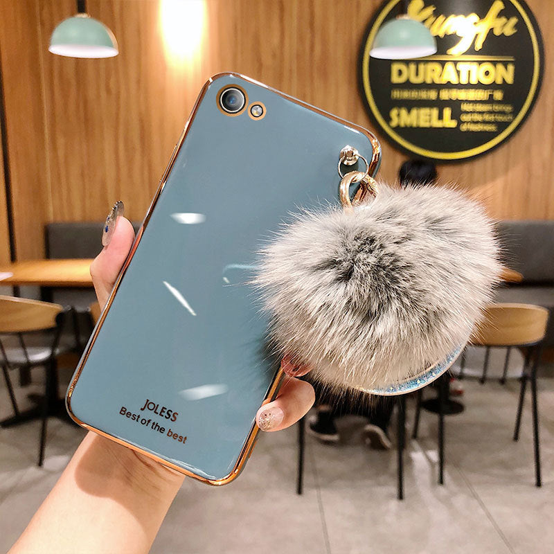 Hair Ball Electroplating Bracelet Silicone Protective Cover Phone Case