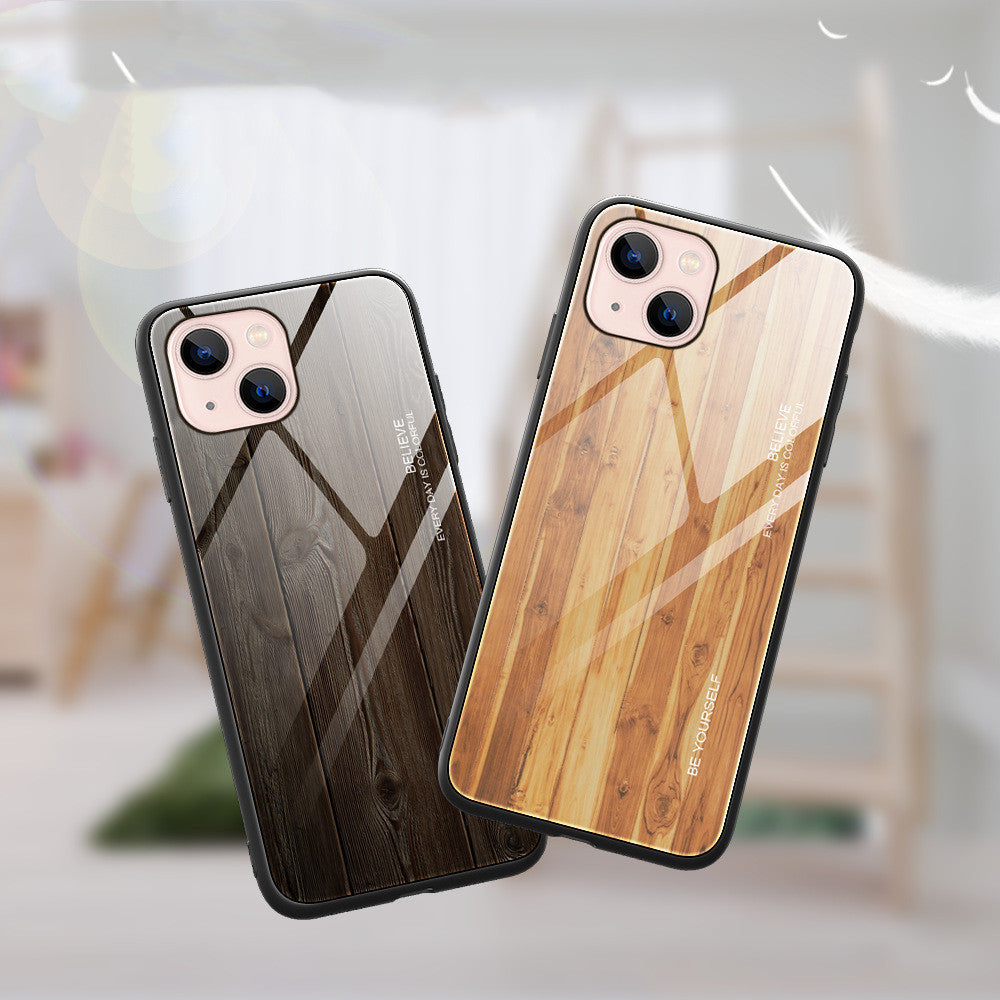 Wood Grain Glass Drop-proof Phone Case Protector