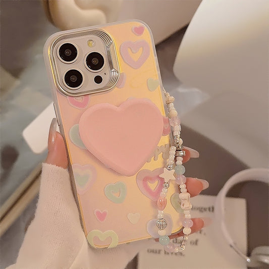 Laser Colored Loving Heart Bracket Silicone Phone Case
