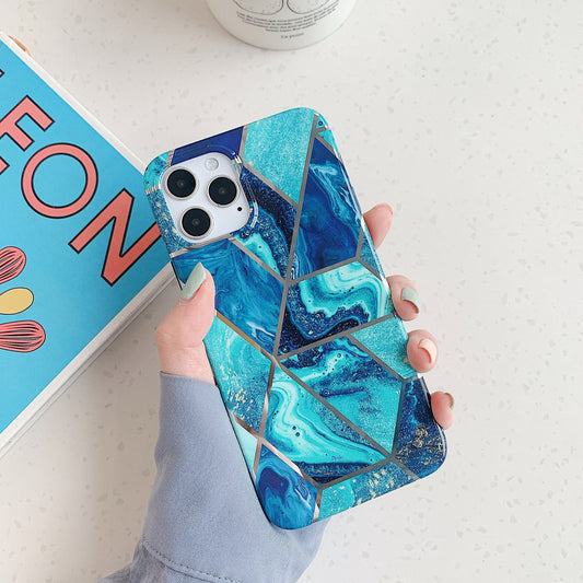 Compatible with Apple, European and American mosaic marble silicone phone case