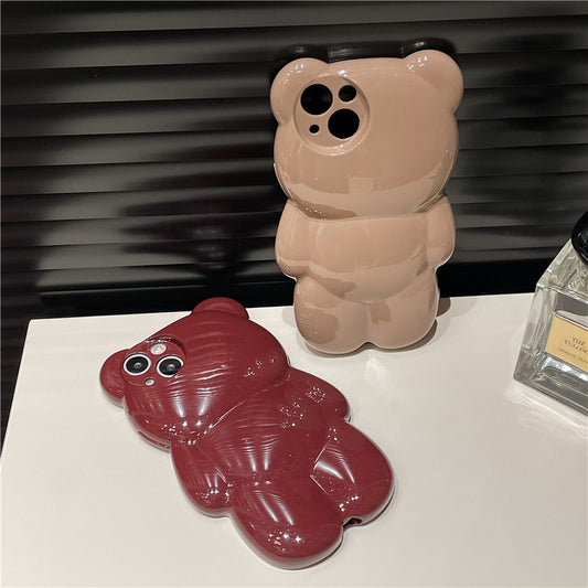 Solid Color Three-dimensional Bear Cute Anti-fall Cute New Anti-fall Phone Case