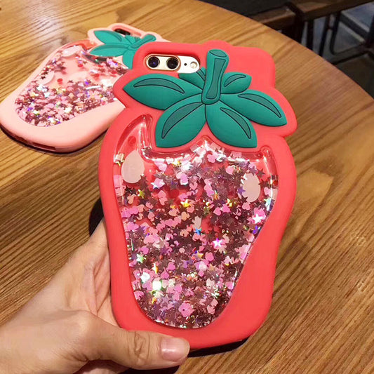 Compatible with Apple , Quicksand strawberry couple phone case
