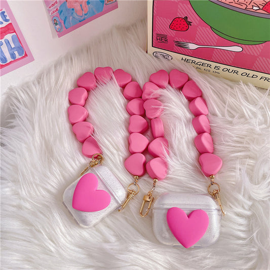 Transparent Earphone Soft Shell With Love Hanging Chain Protective Cover