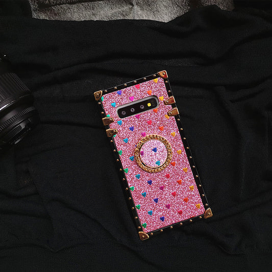 Love Glitter Square Silicone Holder Phone Case