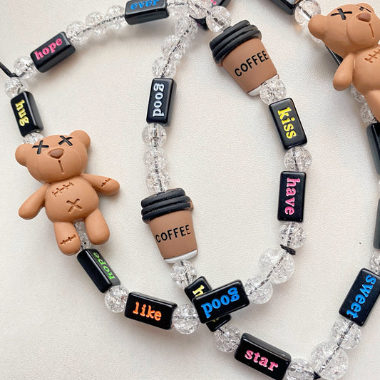 Creative Cartoon Bear Beaded Mobile Phone Lanyard