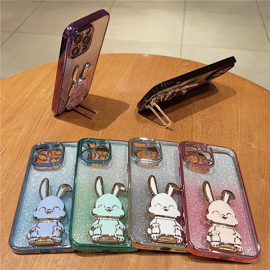 Phone Case Plating Gradient Three-dimensional Rabbit Bracket